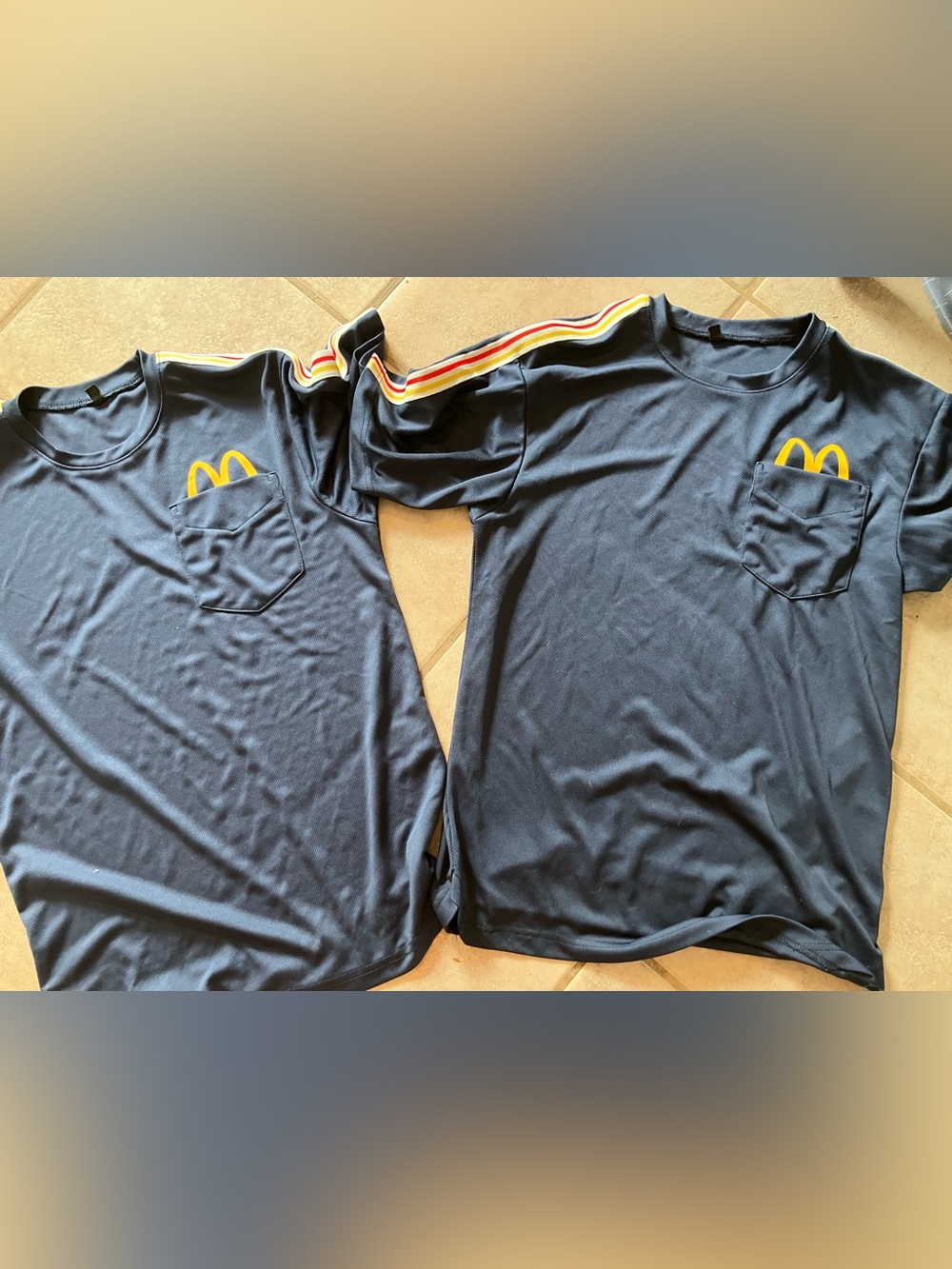 2 McDonald’s Shirt Sz Small Blue Yellow Stripe Employee Uniform Crew Work Top